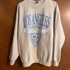 Gildan Cream Crewneck Sweatshirt with Blue and Gold Los Angeles Football Graphic